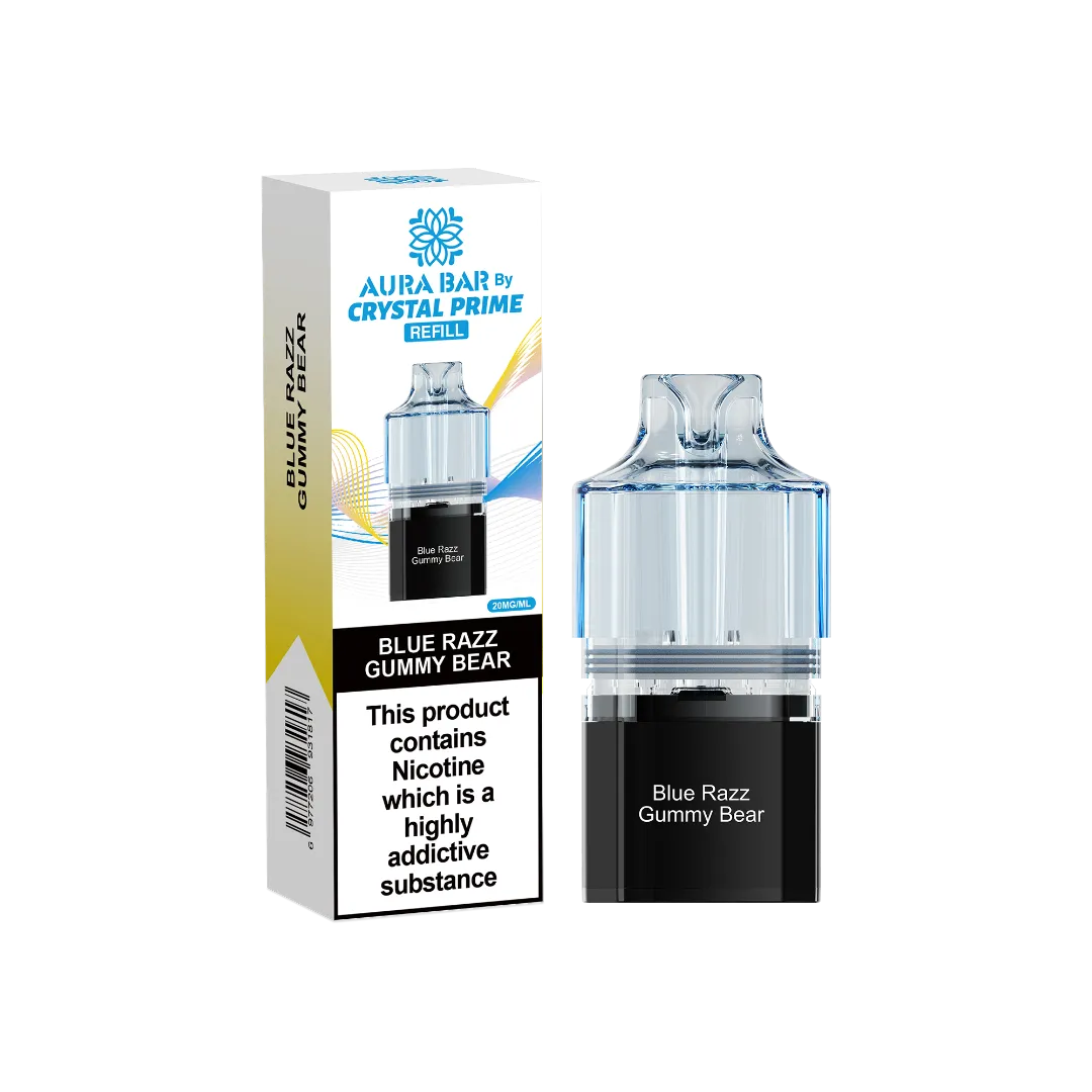 Aura Bar Crystal Prime 10K Prime Blue Razz Gummy Bear Prefilled Pod