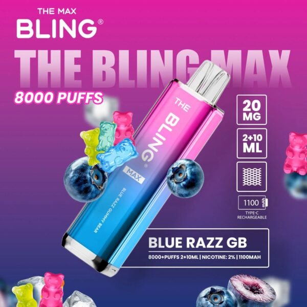 Bling Max 8000 Puffs Vape Kit Blue Razz Gb