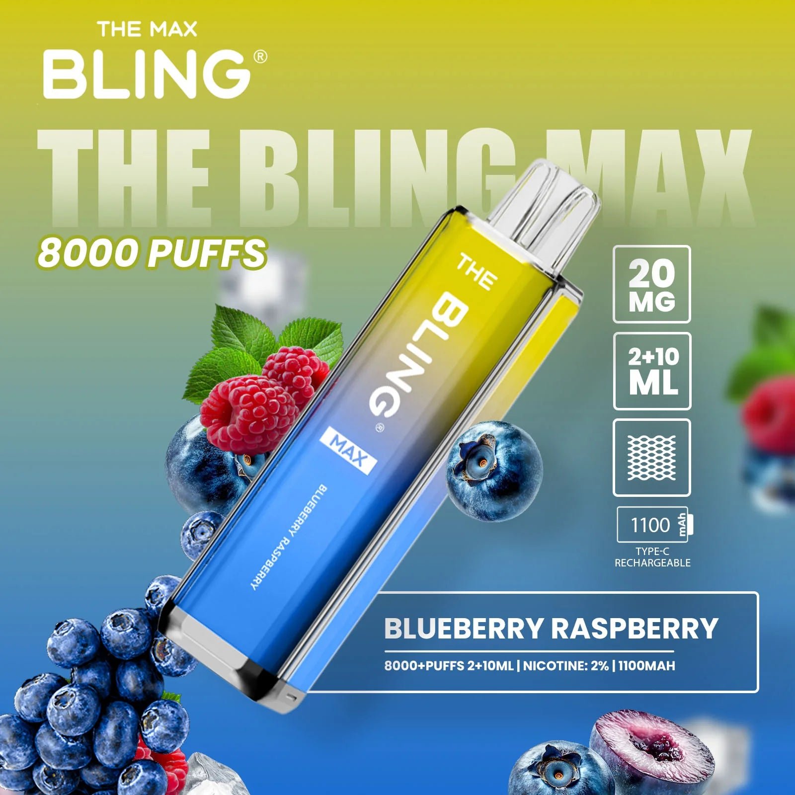 Bling Max 8000 Puffs Vape Kit Blueberry Raspberry