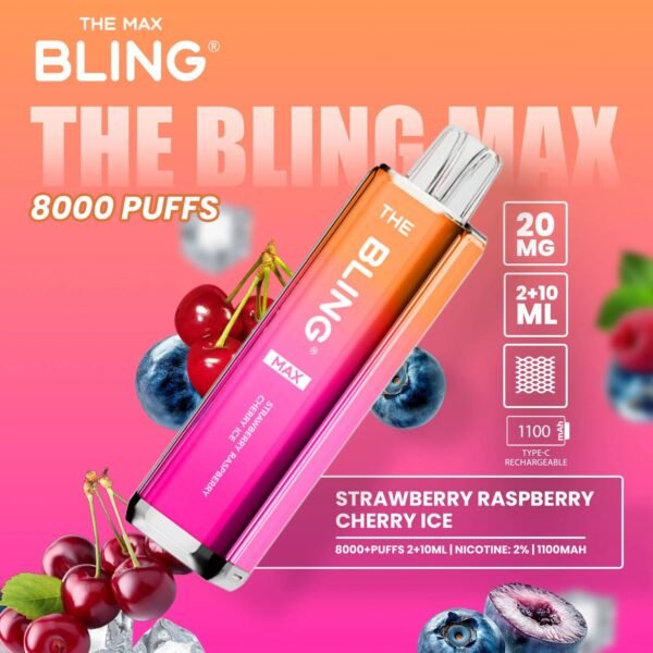 Bling Max 8000 Puffs Vape Kit Strawberry Raspberry Cherry Ice
