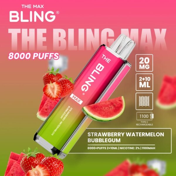 Bling Max 8000 Puffs Vape Kit Strawberry Watermelon Bubblegum