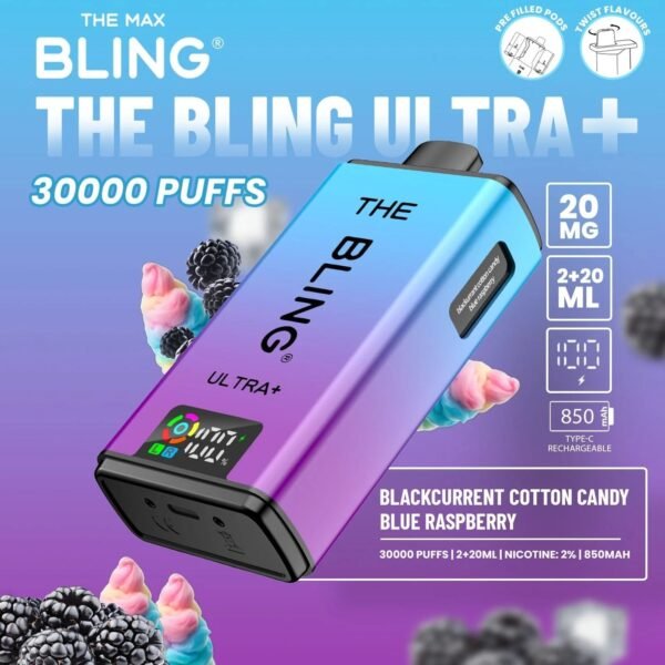 Bling Ultra Plus 30K Vape Kit Blackcurrant Cotton Candy And Blue Raspberry