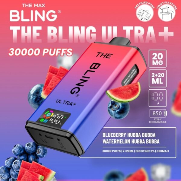 Bling Ultra Plus 30K Vape Kit Blueberry Hubba Bubba And Watermelon Hubba Bubba