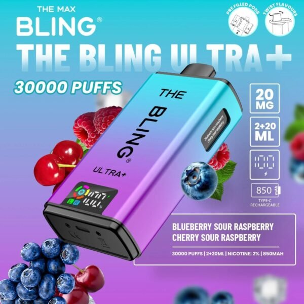 Bling Ultra Plus 30K Vape Kit Blueberry Sour Raspberry And Cherry Sour Raspberry