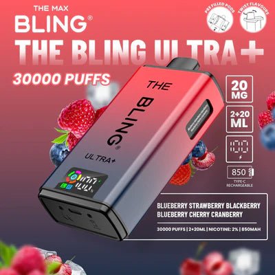 Bling Ultra Plus 30K Vape Kit Blueberry Strawberry Blackberry And Blueberry Cherry Cranberry