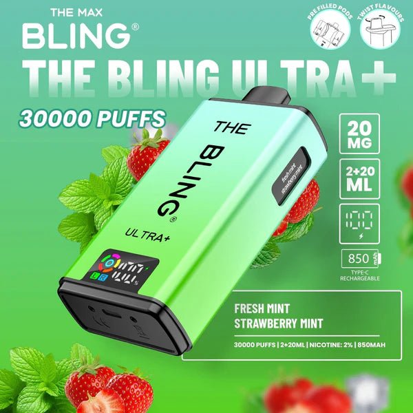 Bling Ultra Plus 30K Vape Kit Fresh Mint And Strawberry Mint