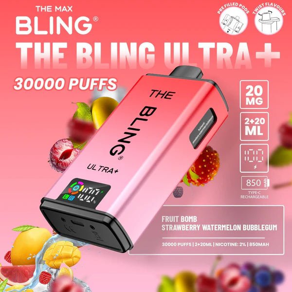 Bling Ultra Plus 30K Vape Kit Fruit Bomb And Strawberry Watermelon Bubblegum