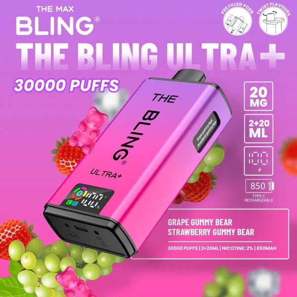 Bling Ultra Plus 30K Vape Kit Grape Gummy Bear And Strawberry Gummy Bear