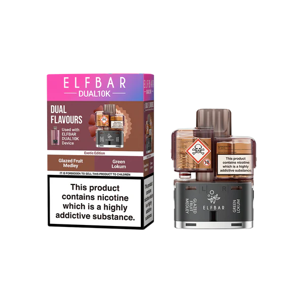 Elfbar Dual 10K Replacement Pod In Glazed Fruit Medley And Green Lokum