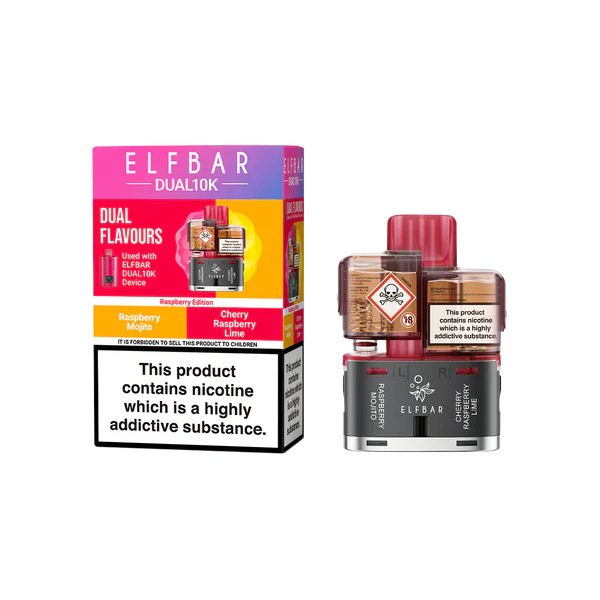 Elfbar Dual 10K Replacement Pod In Raspberry Ice And Cherry Raspberry Ice