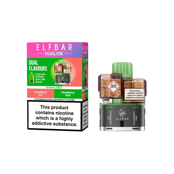 Elfbar Dual 10K Replacement Pod In Strawberry Ice And Strawberry Kiwi
