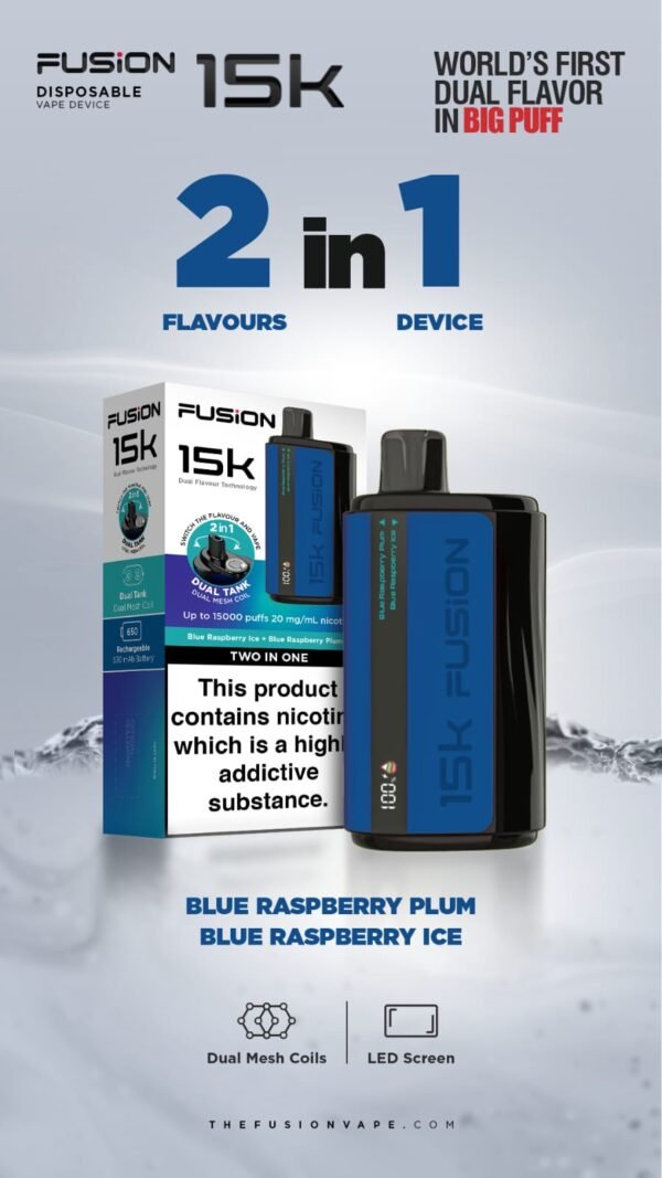 Fusion 15K Puffs 2 In 1 Disposable Vape Pod Kit Box Of 5 Blue Raspberry Plum Blue Raspberry Ice Vapeukwholesale 271993 E0B07562 57Ae 4Dba 85F2 Fad6D7Ccec13