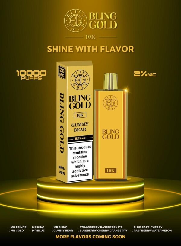 Gold Bling 10000 Disposable Vape Puff Pod Bar Box Of 10 Simbavapeswholesale 123804
