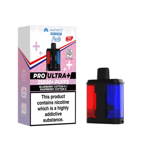 Hayati Pro Ultra Plus 25K Blueberry Cotton K Raspberry Cotton K Flavored Prefilled Pod
