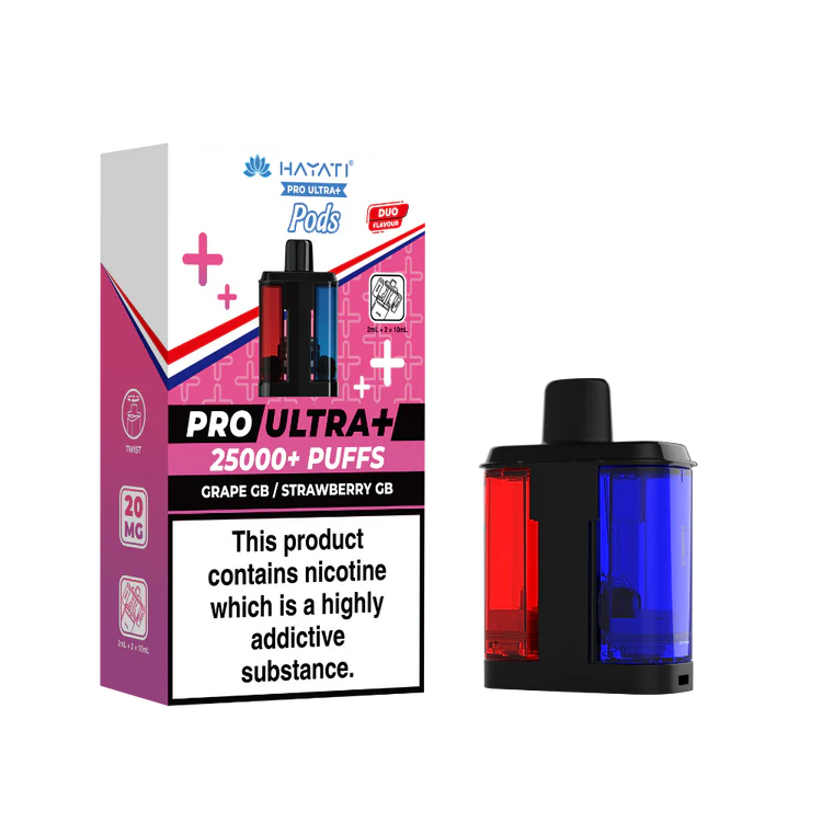 Hayati Pro Ultra Plus 25K Grape Gb Strawberry Gb Flavored Prefilled Pod