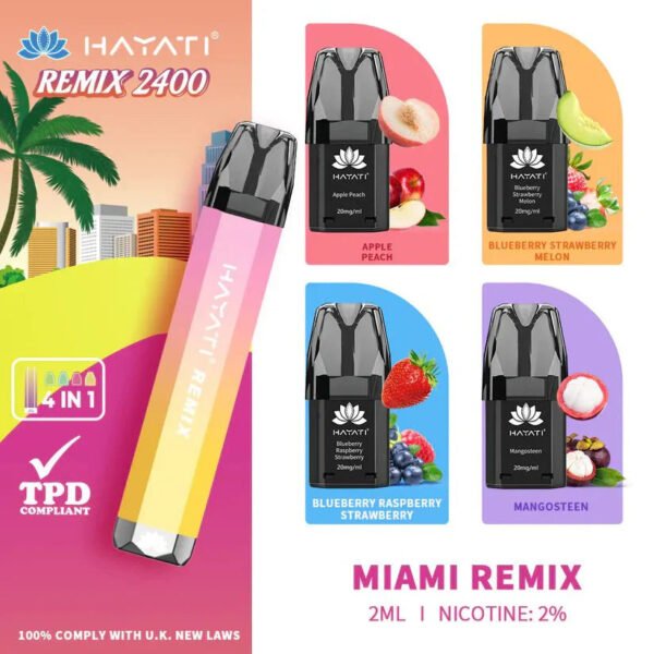 4 in 1 Hayati Remix 2400 Puffs Disposable Vape Pod Kit 20MG - Box Of 5