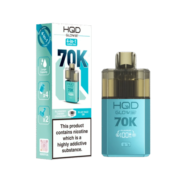 Hqd Glow Air 70K Prefilled Pod Kit In Blueberry Cherry Cranberry And Blue Razz Gb