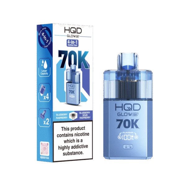 Hqd Glow Air 70K Prefilled Pod Kit In Blueberry Raspberry And Blue Sour Raspberry