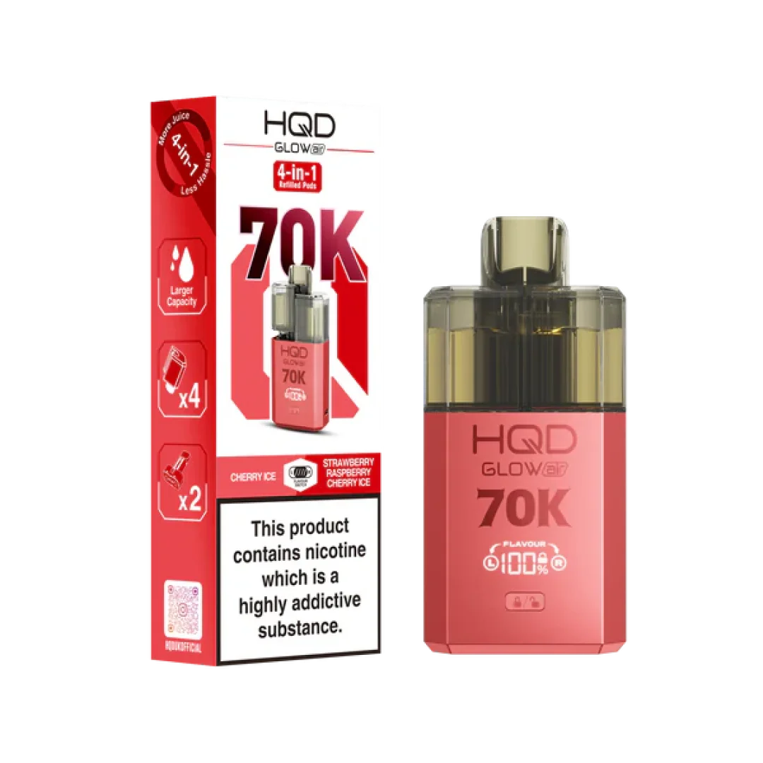 Hqd Glow Air 70K Prefilled Pod Kit In Cherry Ice And Strawberry Raspberry Cherry Ice