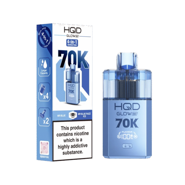 Hqd Glow Air 70K Prefilled Pod Kit In Mr Blue And Mr Blue Razz Ice