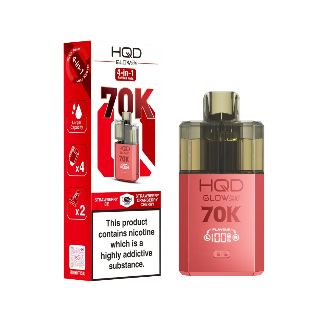 Hqd Glow Air 70K Prefilled Pod Kit In Strawberry Ice And Strawberry Cranberry Cherry