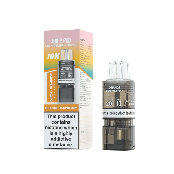 Juicy Pod Novamax 10K Vape Kit In Orange Raspberry Flavour