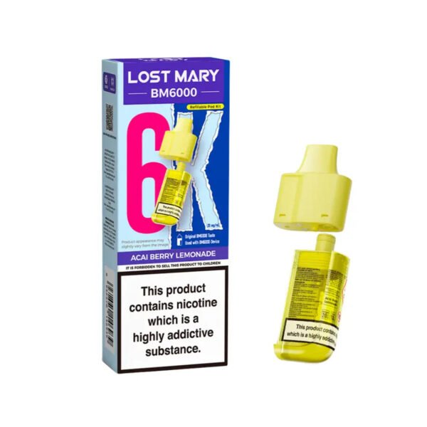 Lost Mary Bm6000 Refillable Pod In Acai Berry Lemonade Flavour