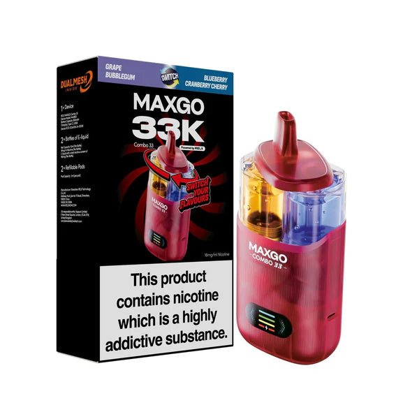 Maxgo 33K Vape Kit In Blueberry Cranberry Cherry Grape Bubble Gum