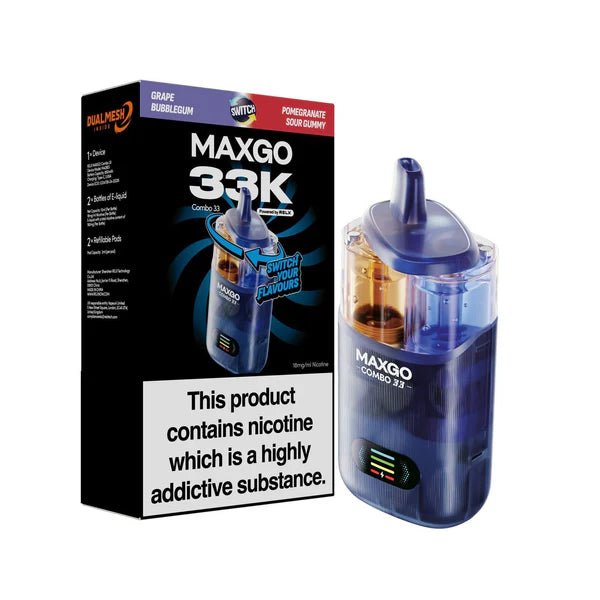 Maxgo 33K Vape Kit In Grape Bubble Gum Pomegranate Sour Gummy