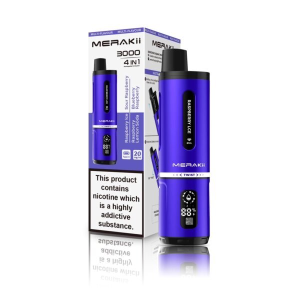 Merakii 3000 Puffs Disposable Vape 4 In 1 Pod System Kit Box Of 5 Raspberry Edition 4 In 1 Vapeukwholesale 467383